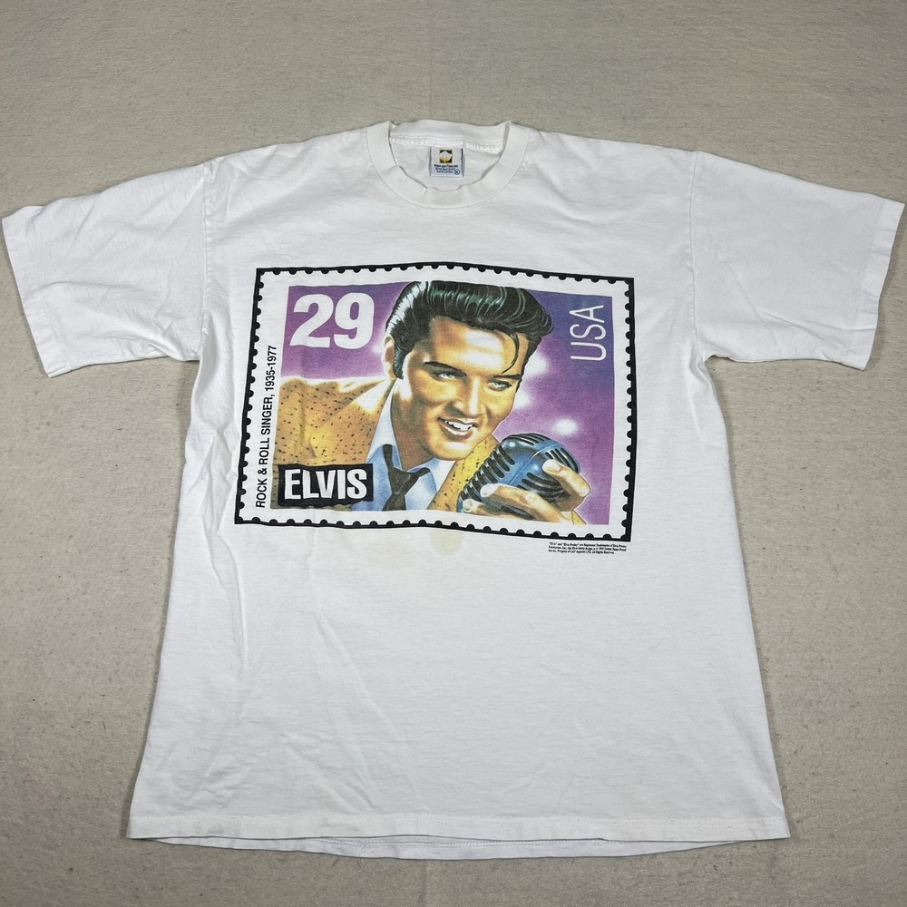 Vintage‎ Elvis Presley Stamp Shirt Mens XL White High Cotton USA 90s Graphic Tee - Picture 2 of 10